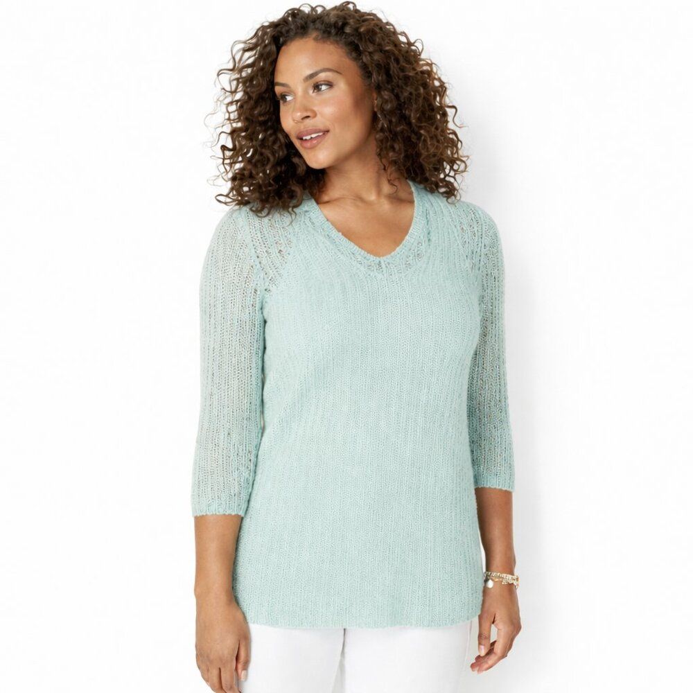 J. Jill Sweater Lp Large Petite Aegean Mist Knit Nwot